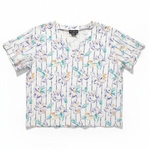 Ashleigh Morgan Floral Stripe Split Neck Short‎ Sleeve Knit Top, Women's Large